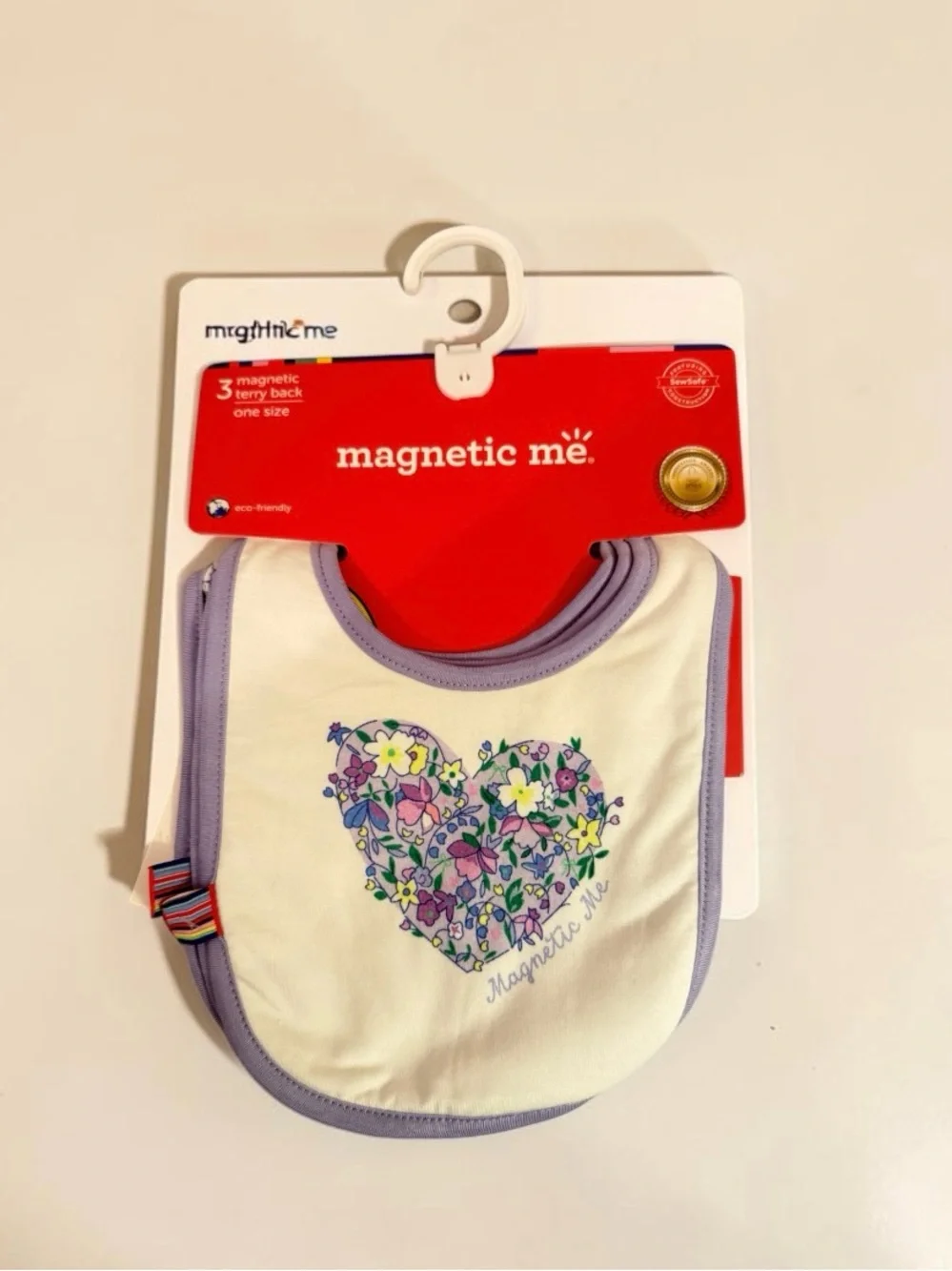 Magnetic Me Lavender Trim Floral Heart Baby Bib - 3 Pack